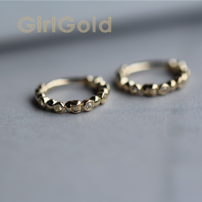 9 K Solid Gold Runde kristall Dainty Stud Ohrringe Schmuck Minimal Stil braut dusche brautjungfer Victorian Vintage retro