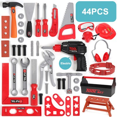 Caja de herramientas de reparación para niños, herramienta de reparación de simulación de taladro eléctrico, destornillador, conjunto de juguetes de reparación, juguete para: 44pcs set