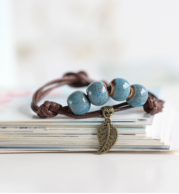 Pulsera de Cerámica con Cuentas - Cuentas Redondas - Estilo Vintage - Joyería para Mujer: Chapado en pistola negro