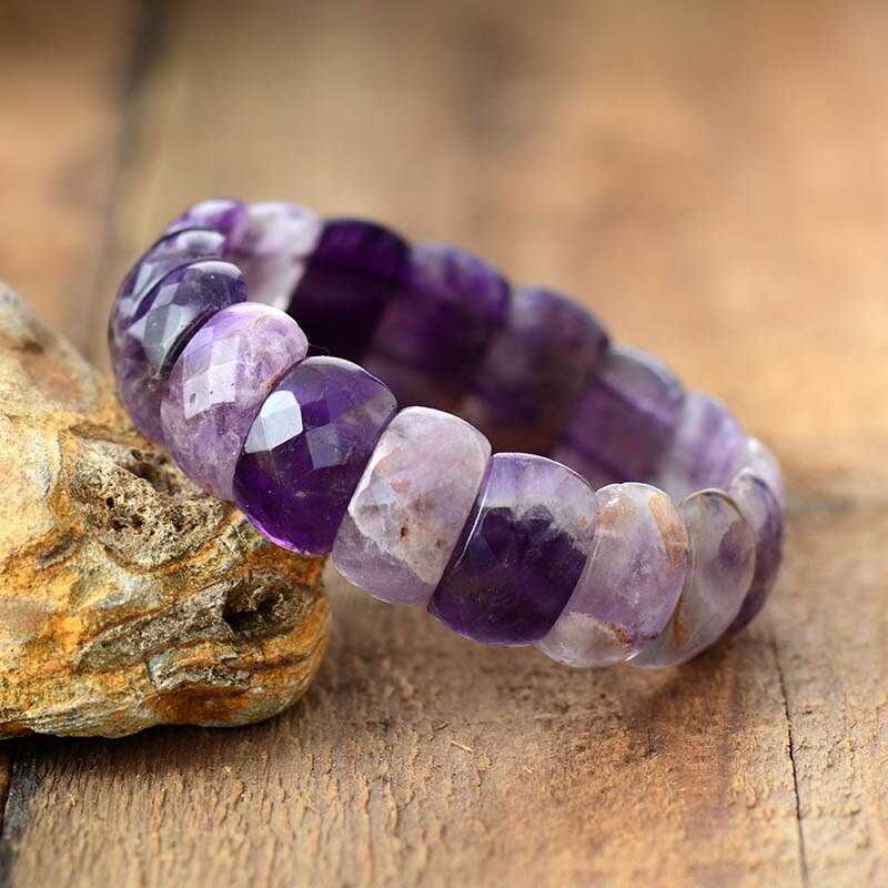 Women Stretch Bracelets Natural Stone Lapis Luzuli Amethysts Elastic Strand Bracelets Jewelry Bijoux: Amethyst