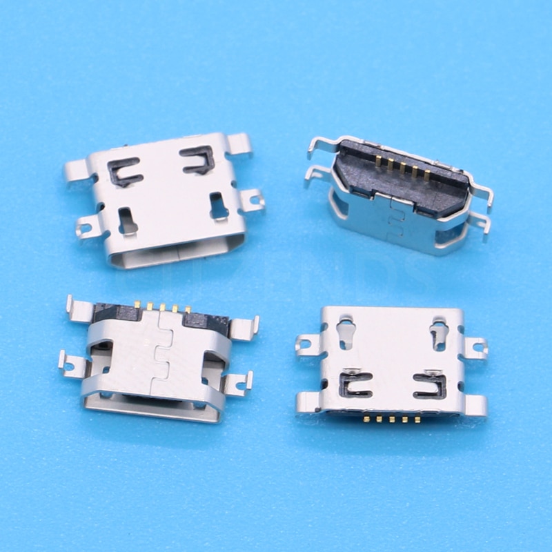 Conector Micro USB de 5 pines para teléfono móvil, Conector de 1,6mm, sin lado, boca plana, sin lado rizado, hembra, 50 Uds.