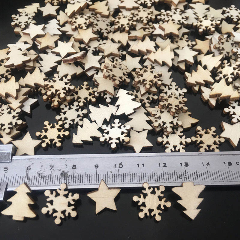 50pcs Natural Wood Christmas Ornaments Pendant Hanging Reindeer Tree Snowflakes Xmas Year Decor Home Decoration 62854: 2PD-62856