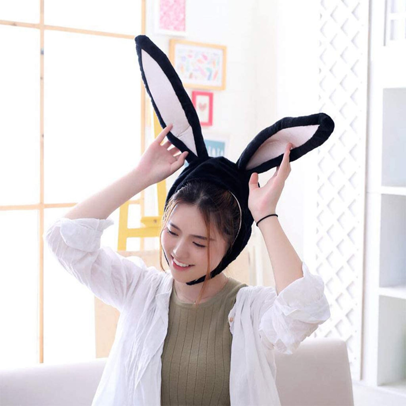 Cute Girls Hat Plush Rabbit Bunny Ears Hat Earflap Cap Head Warmer Photo Supplies Hat with earflaps bunny hat Headgear Hats