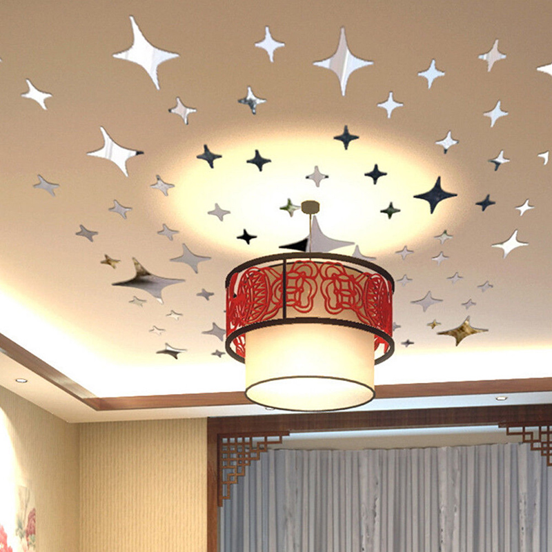 50PCS 3D Star Acrylic Mirror Wall Sticker DIY Living Room Bed Room Background Wall Mirror Wall Sticker Home Decoration
