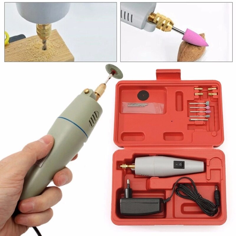 Mini taladro eléctrico, accesorios de molienda de 15 piezas, adaptador, máquina de grabado multifunción, Kit de herramientas eléctricas, enchufe de la UE