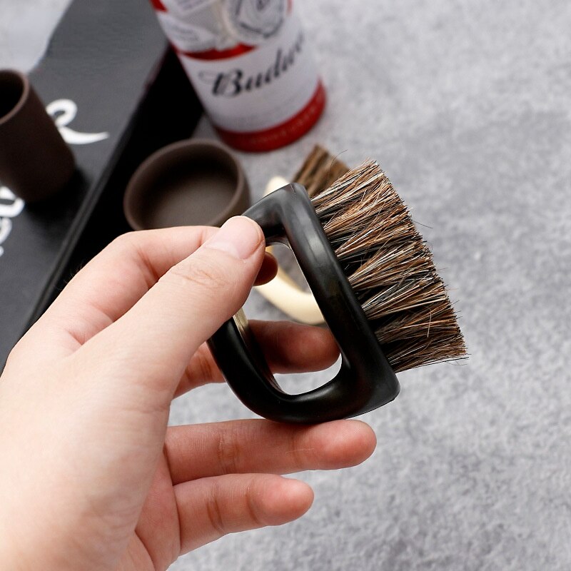 Mannen Scheren Borstel Ring Paard Manen Haren Plastic Handvat Snor Borstel Draagbare Gezicht Reinigen Baard Borstel