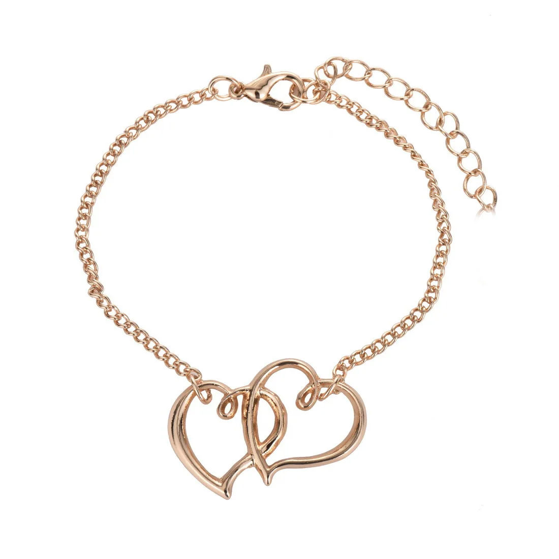 Delysia King-tobillera de plata con doble corazón para mujer, cadena de tobillo sencilla de aleación, para playa, Verano: Gold