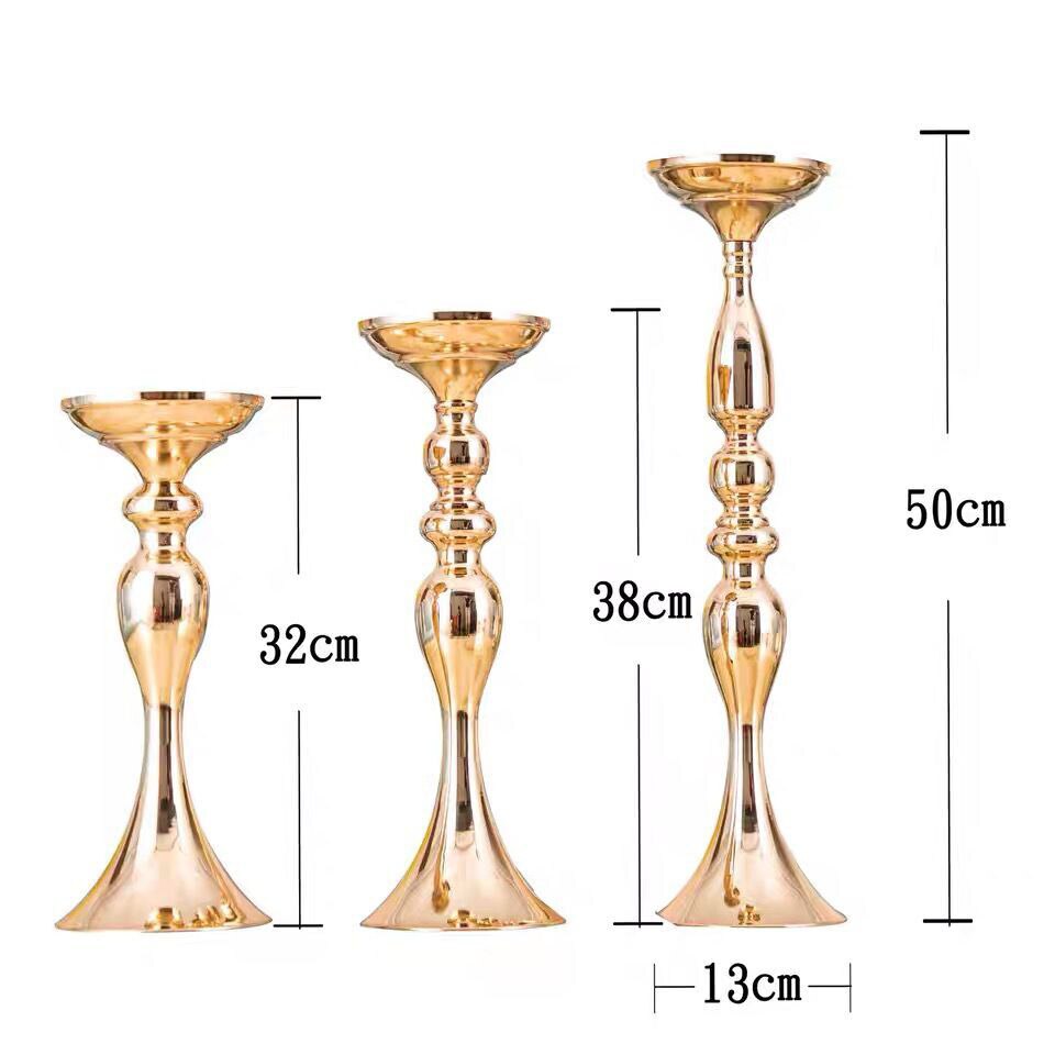 Gold Candle Holders Flowers Vase Dining Table Candlestick Centerpieces Road Lead Candelabra Wedding Party Porps Home Decoration