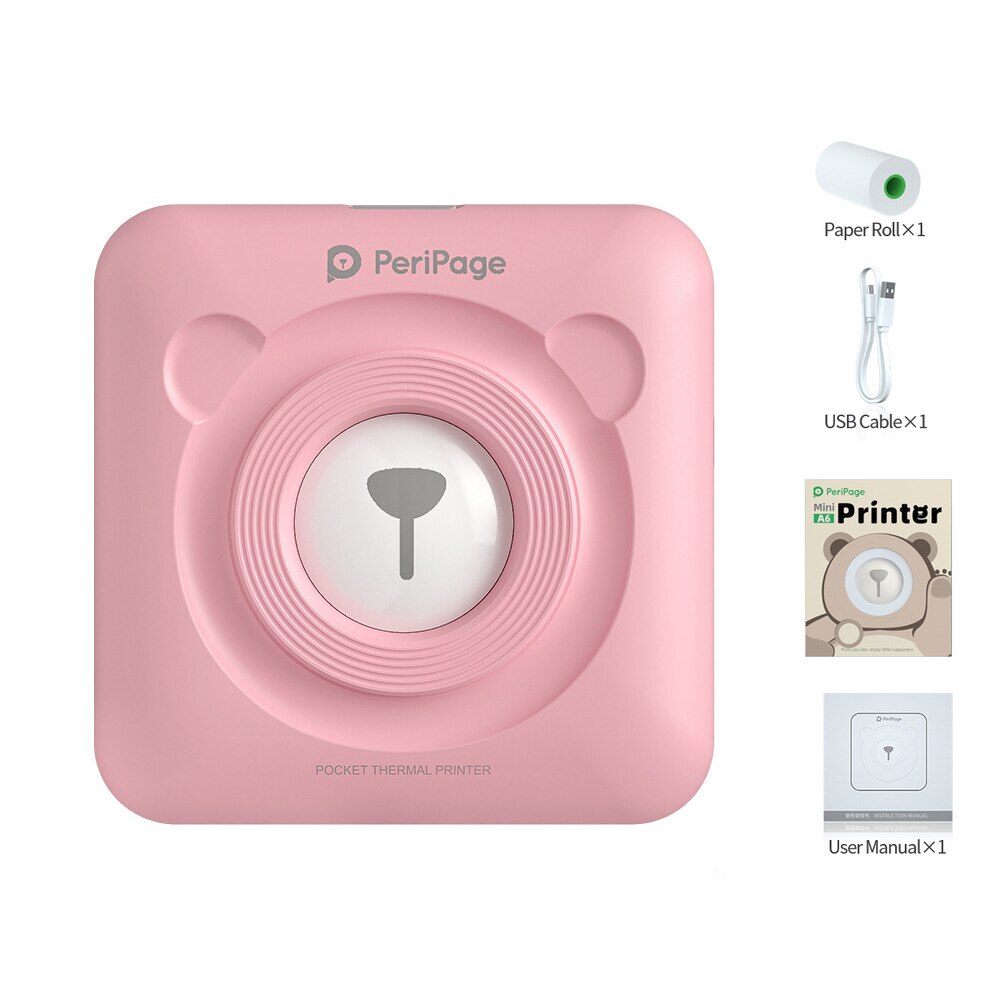 Mini Portable Pocket Thermal Photo Printer 203 Dpi Mobile Bluetooth Wireless Thermal Printer Paper Sticker Label Printer for Ho: Pink