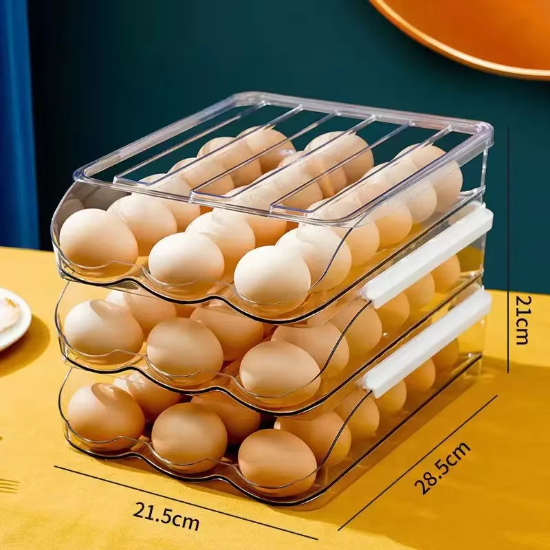 Automatischer rollender Eierkasten, mehrschichtiger Rackhalter für Kühlschrank, Frischhaltebox, Eierkorb, Aufbewahrungsbehälter, Küchenorganisatoren: Licht Gelb