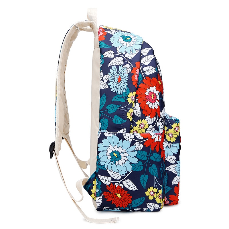 Waterdichte Bloem Afdrukken Schooltas Voor Tieners Meisjes Nylon Tas Set Vrouwen Rugzak Lunchbox Student Boek Tassen