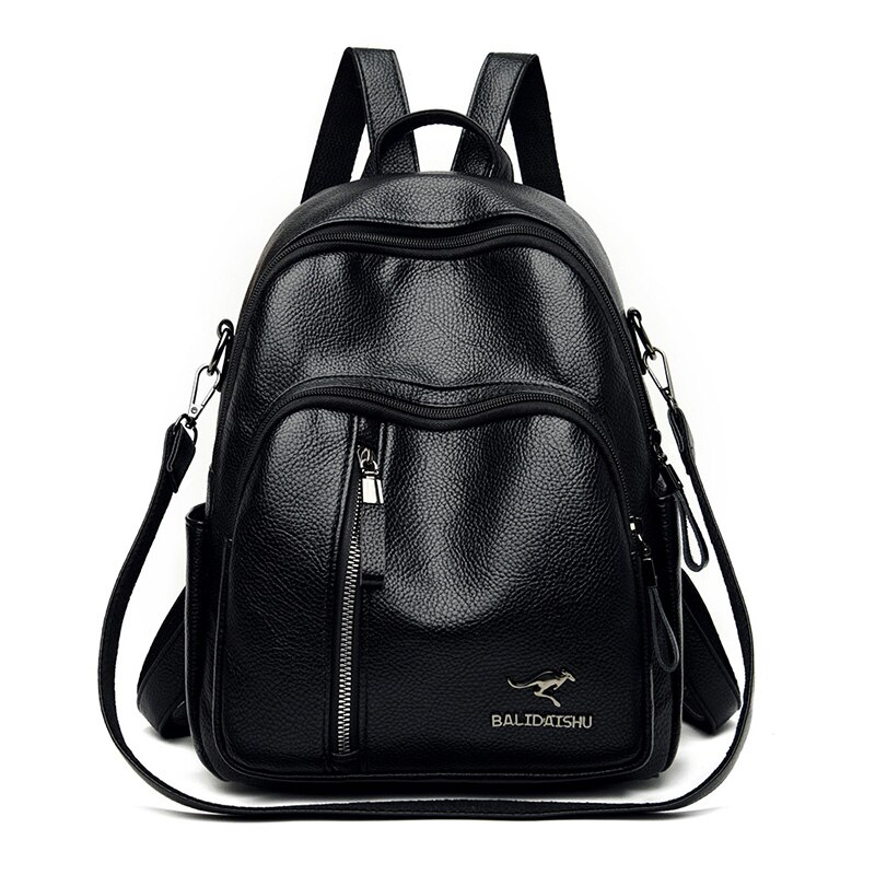 Vrouwen Lederen Rugzakken Vrouwelijke Vintage Rugzak Voor Meisjes Schooltas Reizen Rugzak Dames Sac A Dos Terug pack: Black