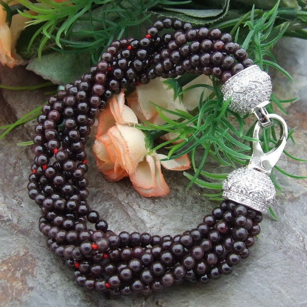 8 ''8 Strengen 4 Mm Natuurlijke Ronde Granaat Strand Armband Voor Vrouwen