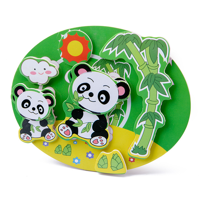 sterben Neue 3D Kreative Magie Stock Holz Puzzle freundlicher Spaß FrüHenne Bildung Lernen Kognitive Holz Spielzeug: 9-glücklich Panda