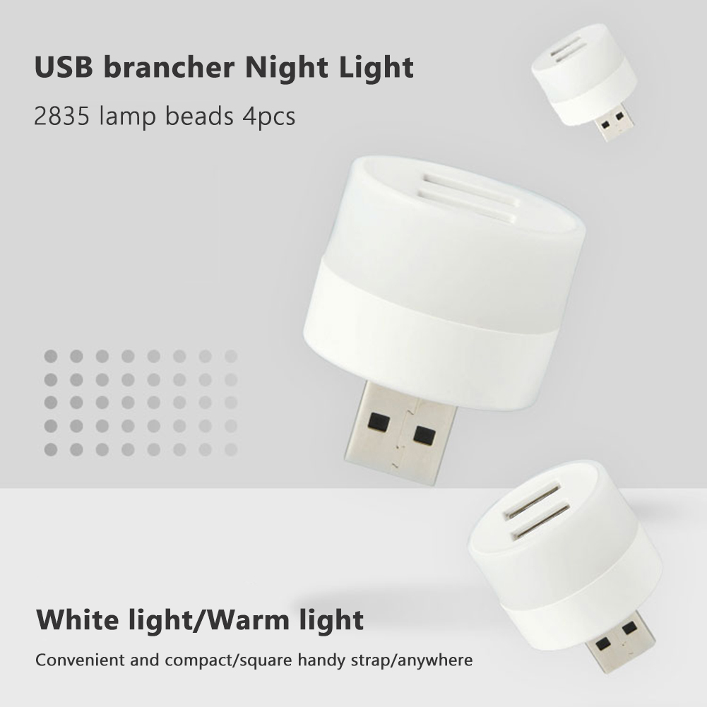 Lumière LED USB 1-to-2 séparateur USB Protection des yeux lumière de lecture 5V 1A Plug-and-Play chambre à coucher extérieur lumière de nuit ronde d'urgence