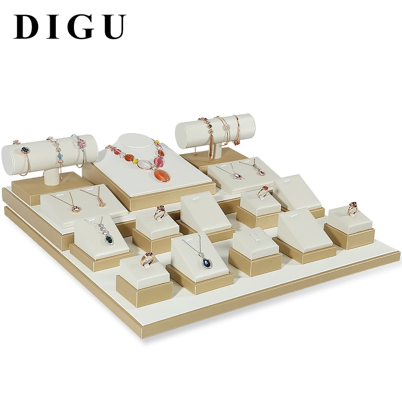 DIGU beige PU leather jewelry jade display props window pendant ring jewelry rack