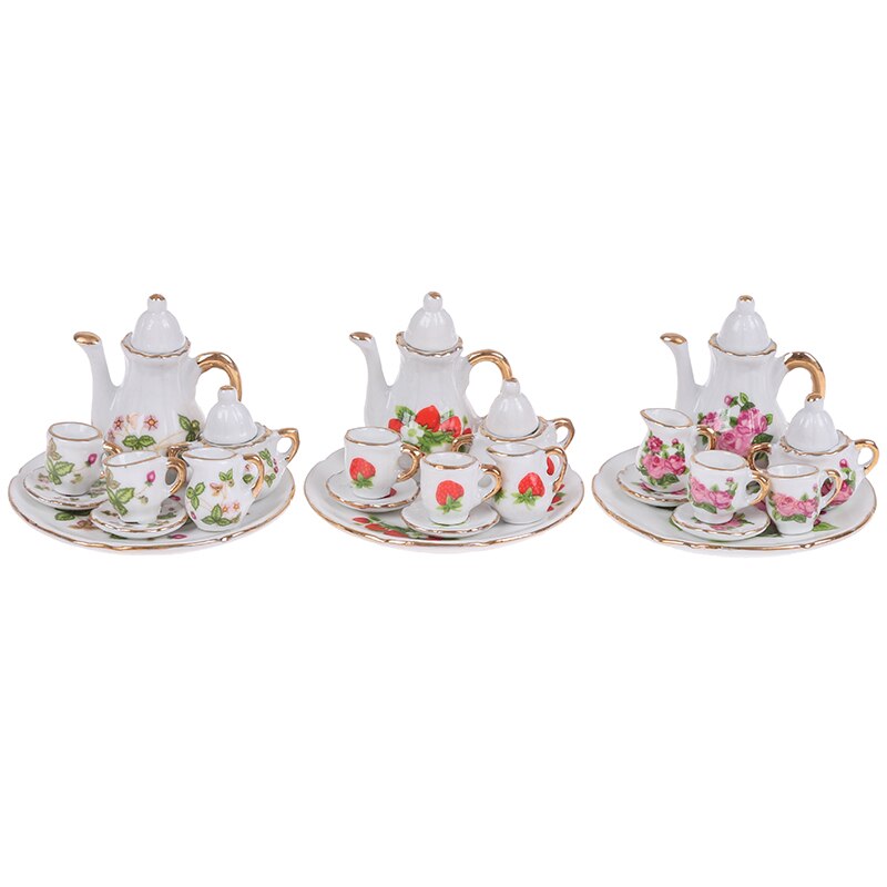 8pcs Dollhouse Miniature Restaurants Goods Porcelain Tea Set Plate Cup Plate Flower Print Dollhouse Furniture Accessories Toys