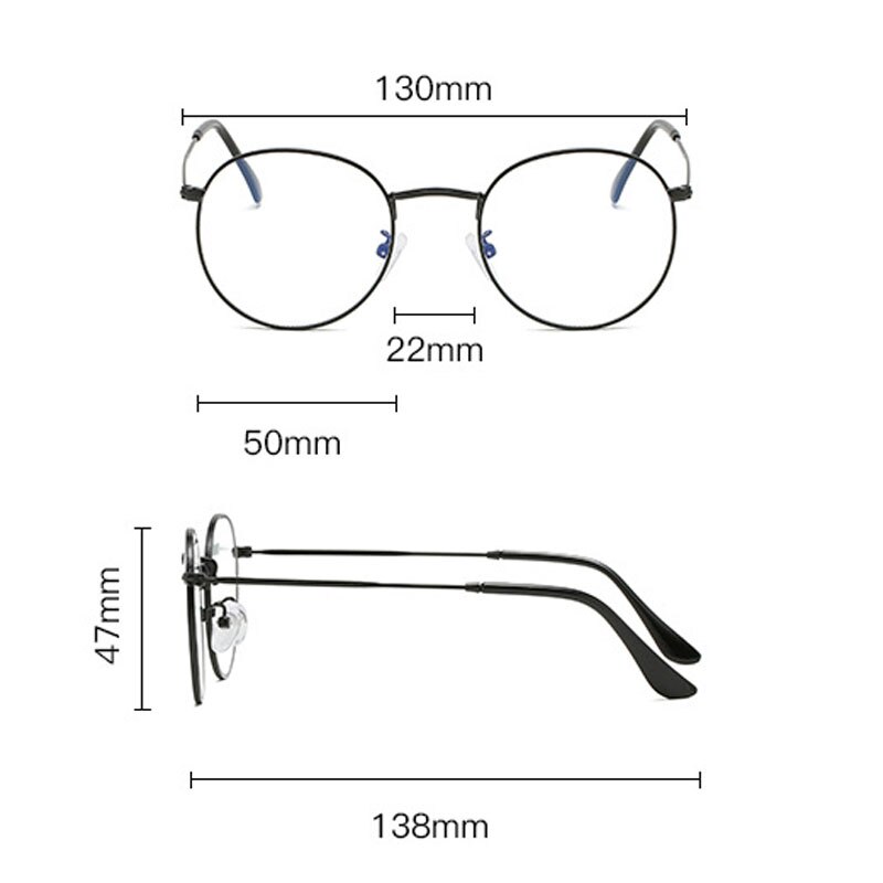 Gafas montura redonda clásicas con luz azul para hombre y mujer, lentes planas de espejo óptico para miopía, montura Simple de Metal, novedad de