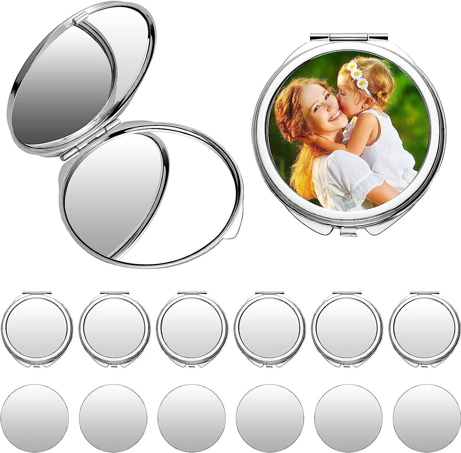 20Pcs/Lot Sublimation Blanks Metal Pocket Compact Mirror Travel Makeup Mirror For Women Men Home Travel Use