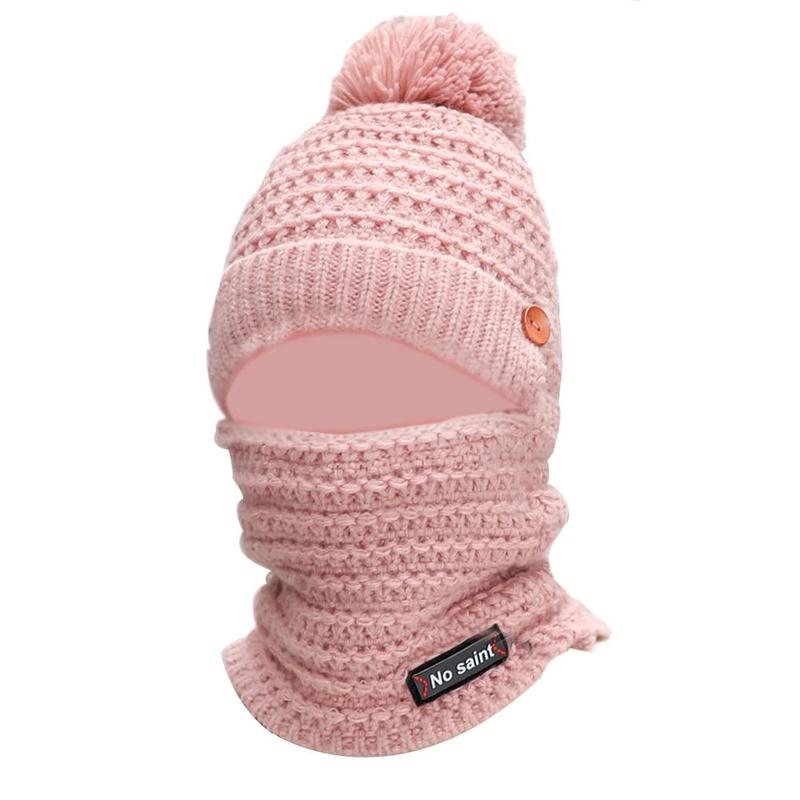Pluche gebreide slabbetje eendelige muts dames gebreide muts warm masker voor vrouwen meisjes muts pompon bontmutsen mutsen skullies  a5 f 5