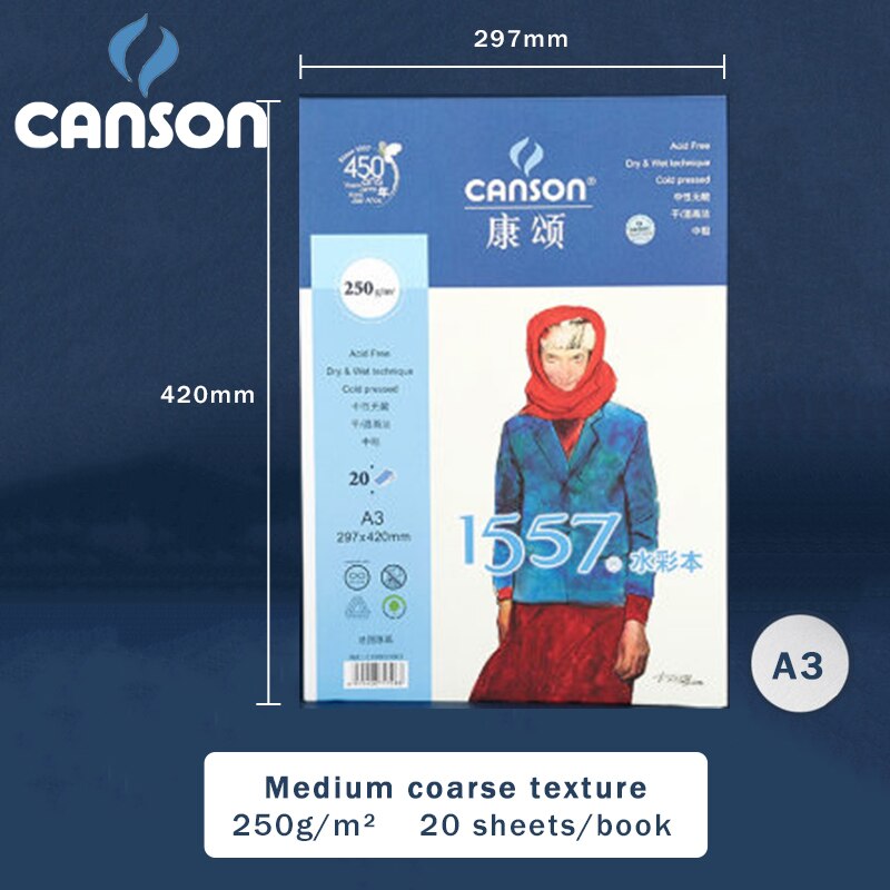 CANSON Watercolor Book/Pad/Paper 8/16/32K A3/A4/A5 180/200/250/300g/m² Art Drawing Watercolor Paper Stationery 1557: 1557-book-250g-A3