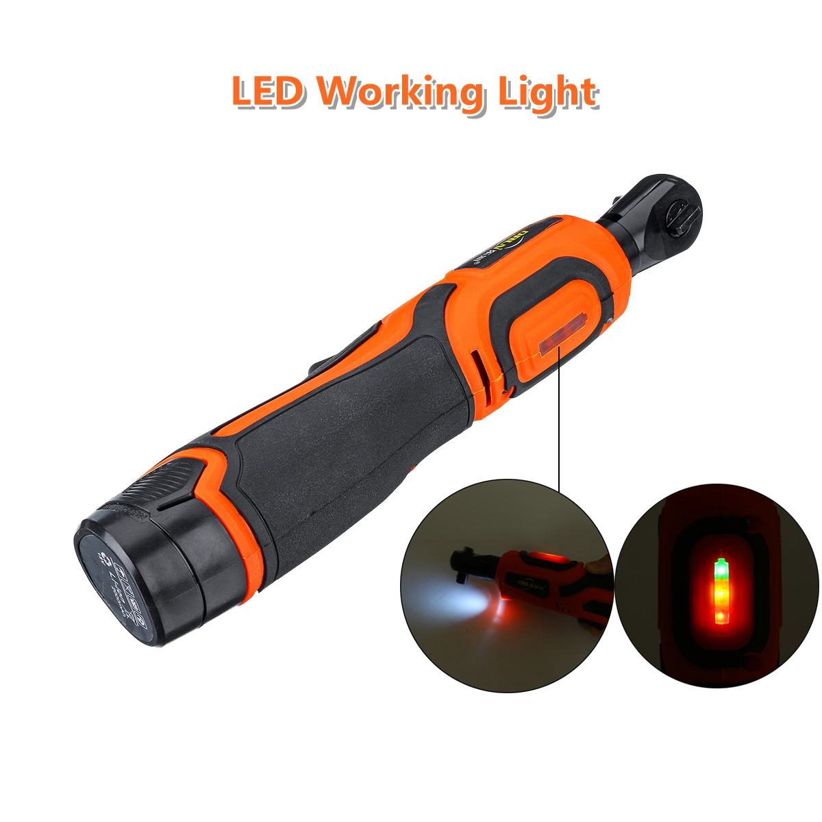 12V 90N.m Cordless Electric Wrench 3/8" Ratchet Rechargeable Scaffolding Right Angle Wrench Tool with 1/2 Battery Charger Kit