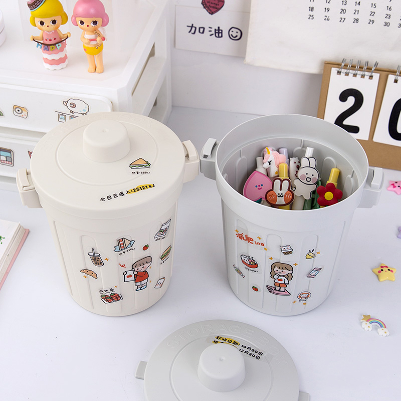 Ins tube poubelle de bureau avec couvercle, mini boîte de rangement créative avec cœur pour fille, maison mignonne, rouge, stockage de papeterie