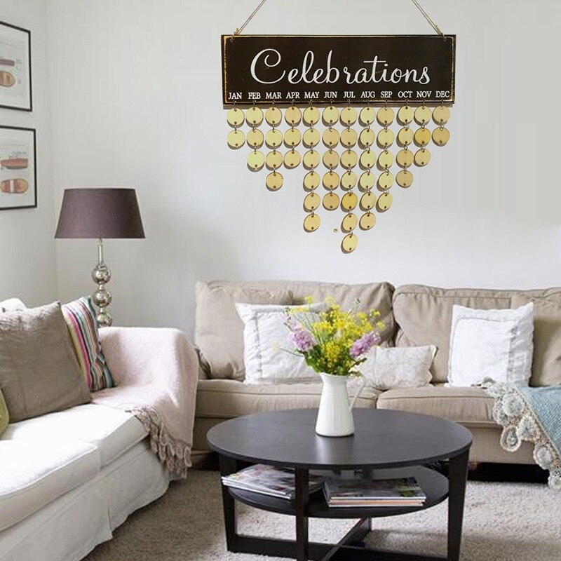 DIY Wall Calendar Happy Birthday Printed Wooden Calendar Sign Special Dates Reminder Board Home Hanging Decor Wood Calendar