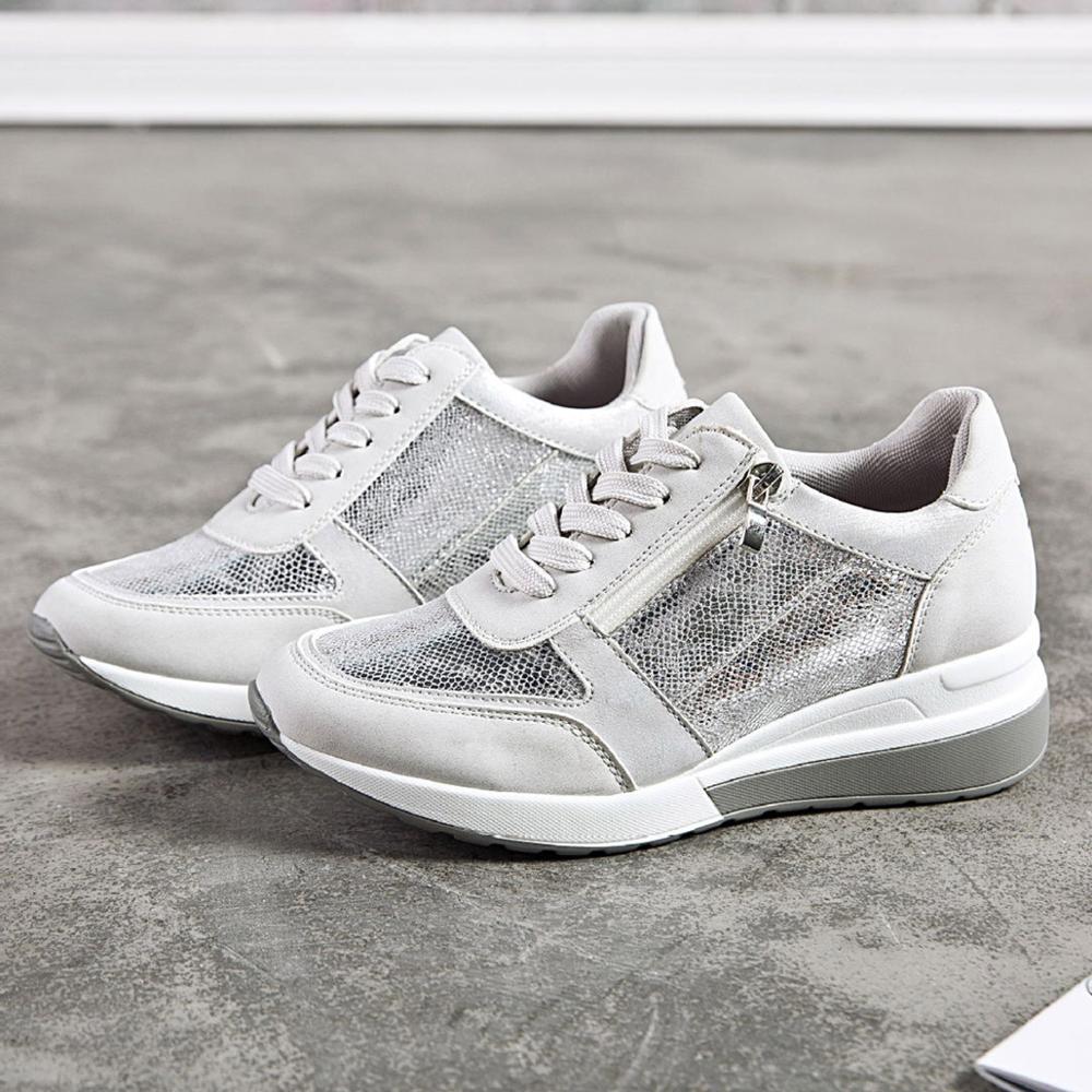 Casual wedge sneakers dame sportsmærke sko åndbare letvægts glitter sneakers med snøre
