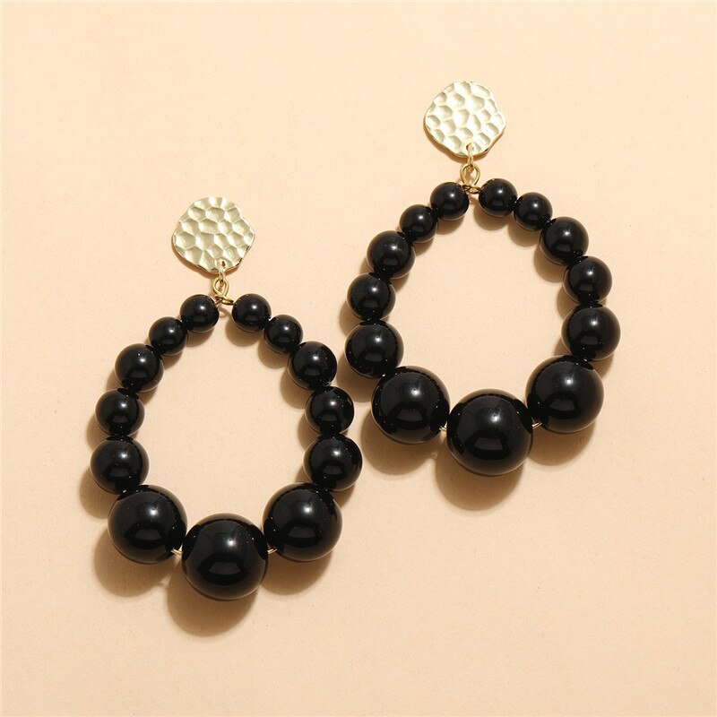 Kolorowe kolczyki w kształcie kropli z koralikami dla kobiet dziewczynki 2021 Trend akrylowe kolczyki w stylu Vintage Hoop kobiece czeski biżuteria Party Beach Gift: E Bead Earrings