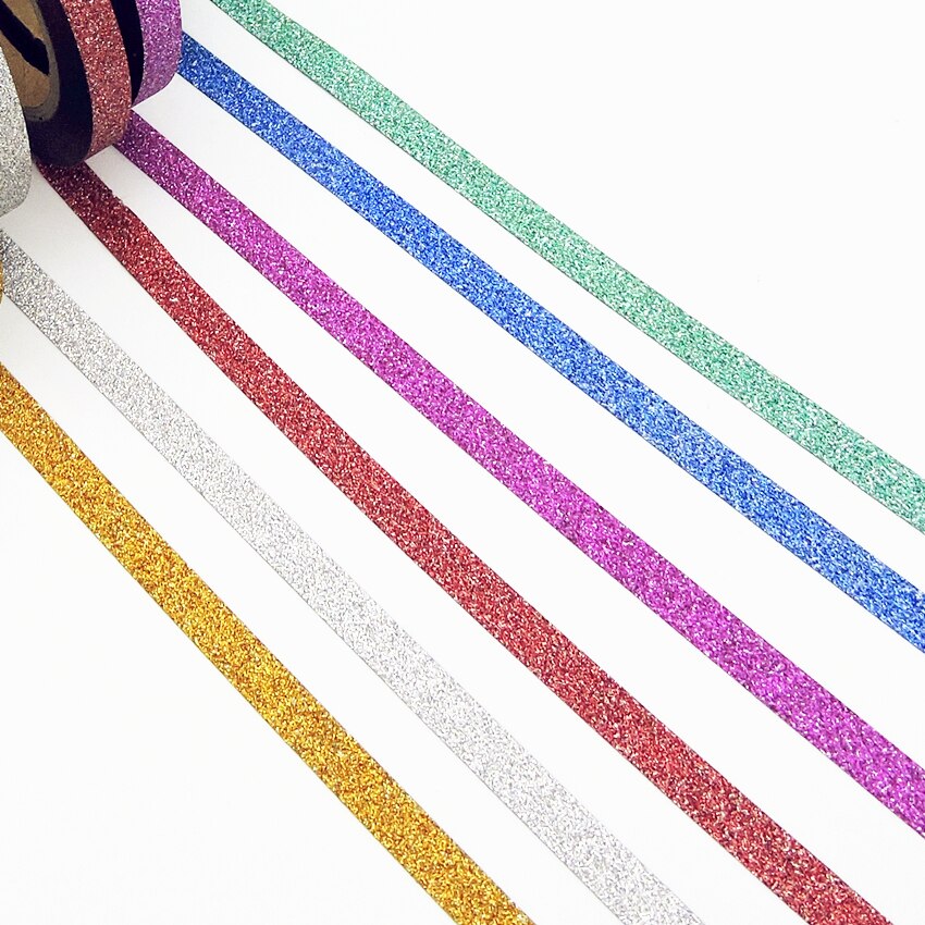 Cinta Washi de colores con brillos, papelería japonesa, 0,5x6,5 metros, libro de recortes de papel Kawaii, material escolar, cintas decorativas, máscara, 6 uds./venta
