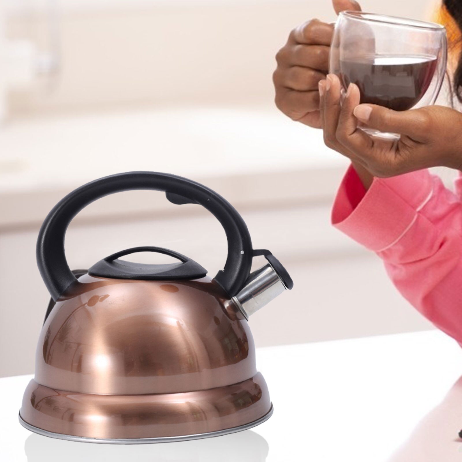 Whistling Kettle for Gas Stove 3L Steel Whistle Tea Kettle Water Bottle Rose Gold