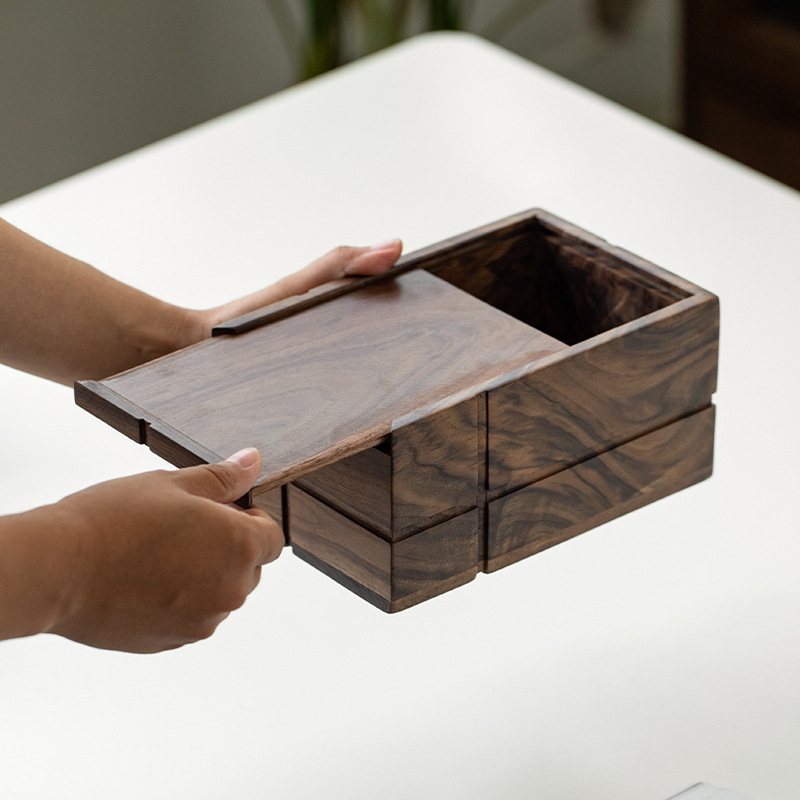 Nordic black walnut paper box solid wood tissue box Japanese living room wooden multifunctional storage box