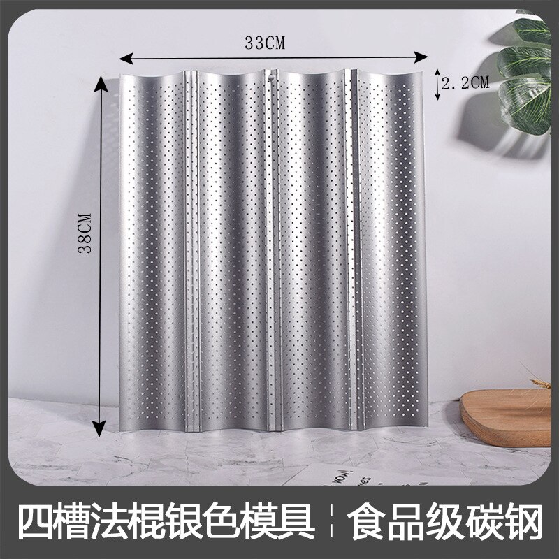 Bakvorm antiaanbaklaag frans brood bakvorm koolstofstaal golfbroodstok stokbroodvorm keuken bakgereedschap: Zilver 4 brood