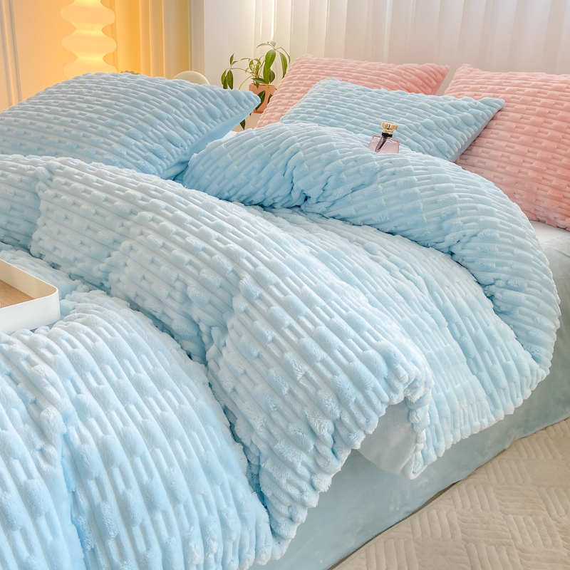WOSTAR Artificial rabbit fur duvet cover 220x240 luxury double bed quilt cover warm winter velvet fleece bedding set king size: King / Light Grey
