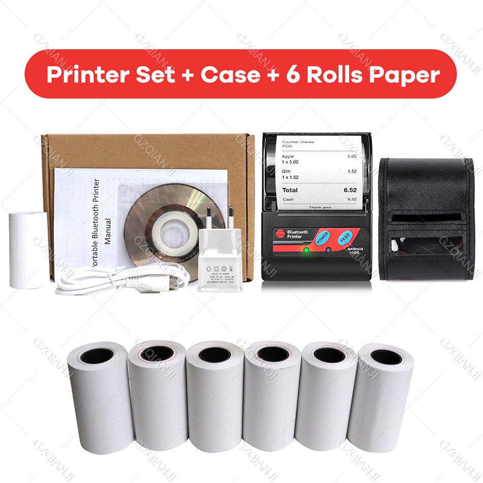 Mini Empfang 58mm Bluetooth Drucker Thermische Rechnung Taxi Drucker Für Loyverse POS SII e-Boleta USB kabellos Empfang maschine Drucker: 1Drucker1Fall6Rollen / EU-Stecker