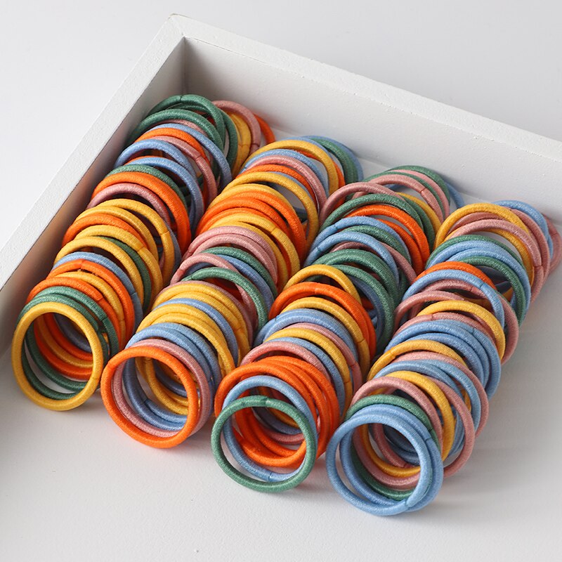 Cintas para el pelo de Color caramelo para niña, accesorios para el cabello elásticos, soporte para cola de caballo, tocado de goma, adornos coreanos para niños, 100 Uds.: style-1