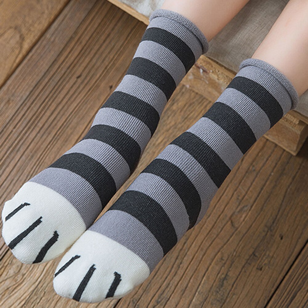 Kawaii sokker søde katte kitty kløer til dame pigervinter varm tyk tegneserie sjov pote lange sokker damesove sokker