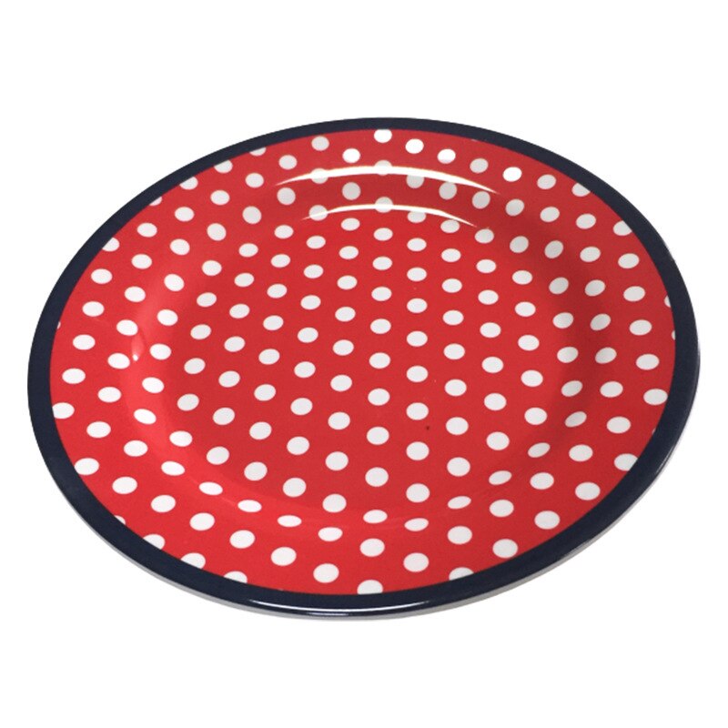 9 Inch Diner Platen Serving Cake Tray Imitatie Porselein Plaat Diner Fruitschaal Steak Gerechten Imiteren Keramiek Servies: 1-Red Dot