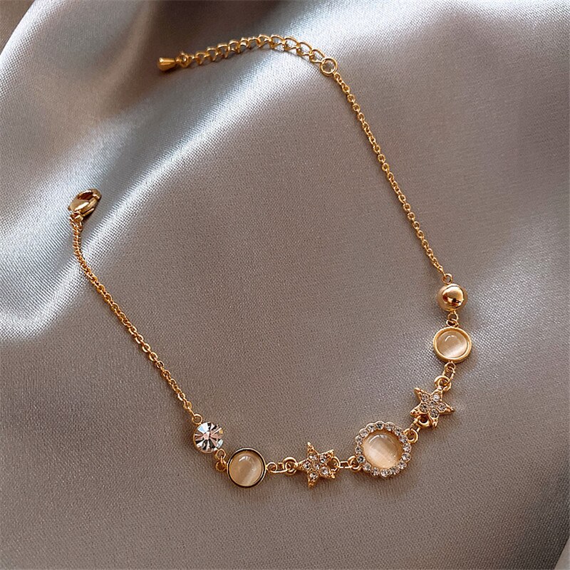 Korea Opal Star Gold Bracelet Forwomen Crystal Gold Chain Cuff Bracelet Party Jewelry Accessories Anniversary