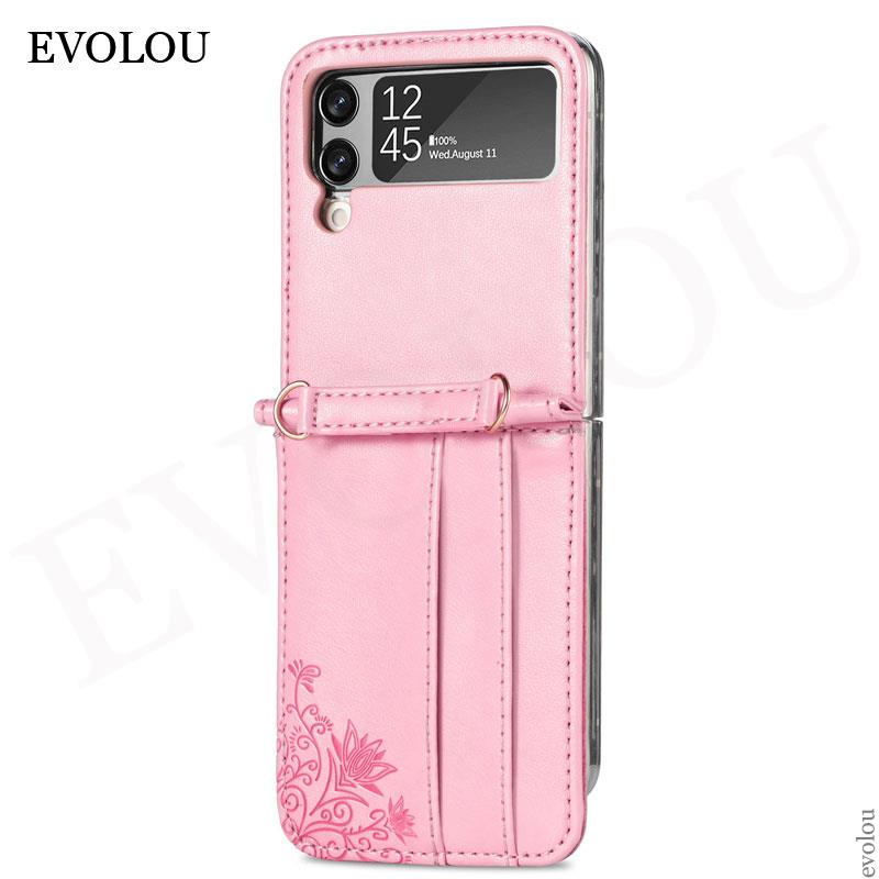 Crossbody Leder Halsband Tas für Samsung Galaxis Z kippen 3 5G - Brieftasche Kartenhalter Hülle: Für z filp 3 / Rosa