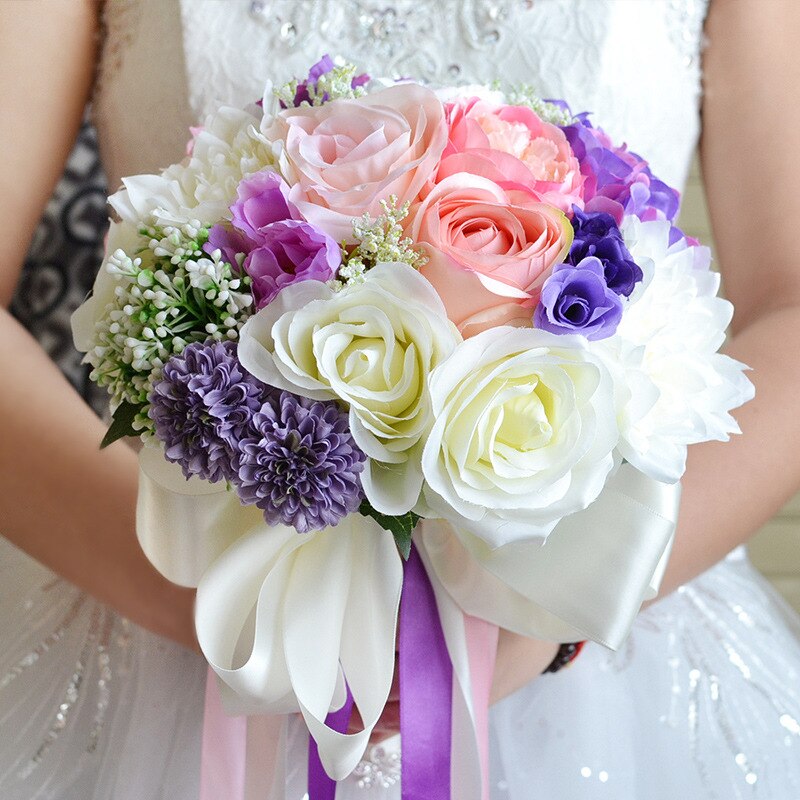 JaneVini Romantische Bruiloft Bloemen Bruidsboeketten Kunstzijde Rose Peony Bruid Bloemen Vrouwen Bruiloft Broche Accessoires