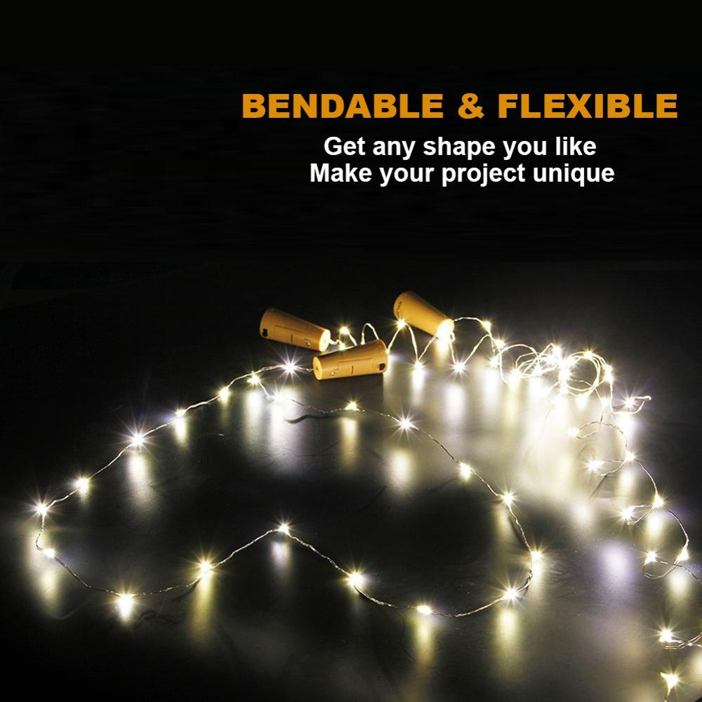 6.5ft 20 led 2m vinflaske lys kork batteri drevet krans gør-det-selv julesnore lys fest halloween bryllup dekoration