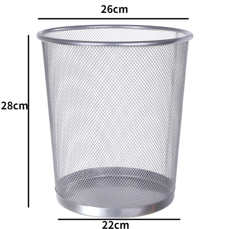 Metal Mesh Round Trash Can Without Lid Office Rubbish Paper Basket Organizer Kitchen Bedroom Simple Waste Bins Cleaning Tools: Silver-Medium