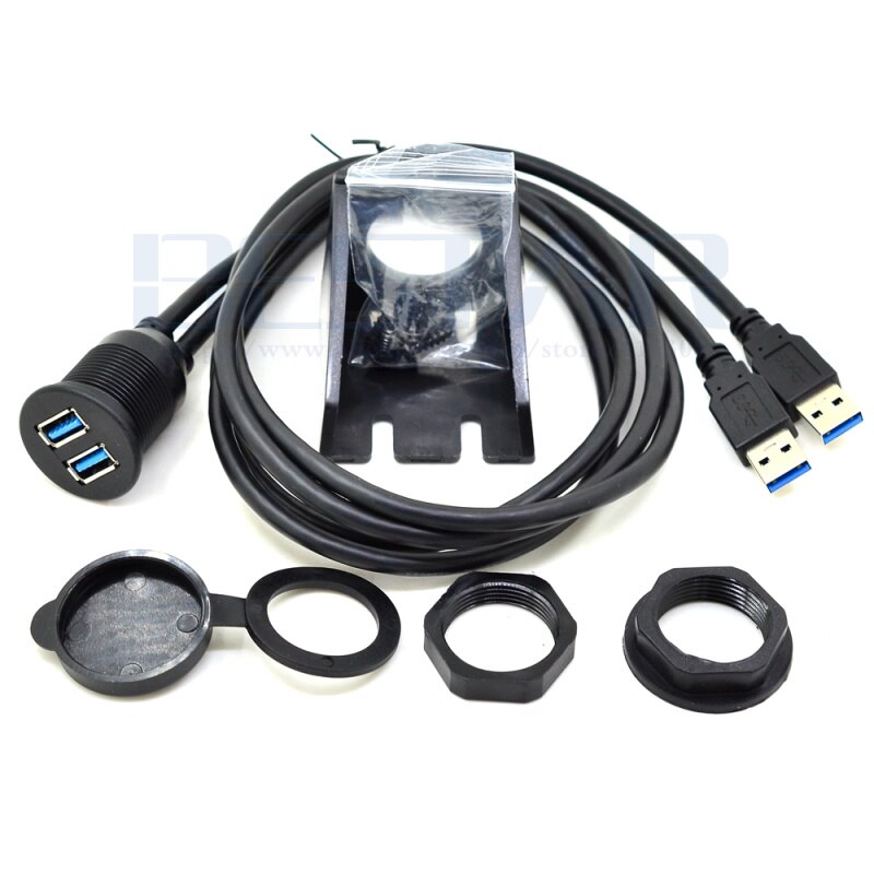 2 Ports Dual USB 2.0 USB 3.0 male to female AUX Flush Mount Car Mount Extension Cable For Truck Boat Motorcycle Dashboard Panel