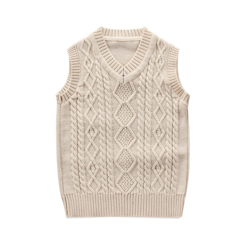 2to 6 år baby børn strikkede trøjer vest college style v-hals forår drenge tøj spædbørn børn tøj sweater vest: Beige / 6( tag 14)