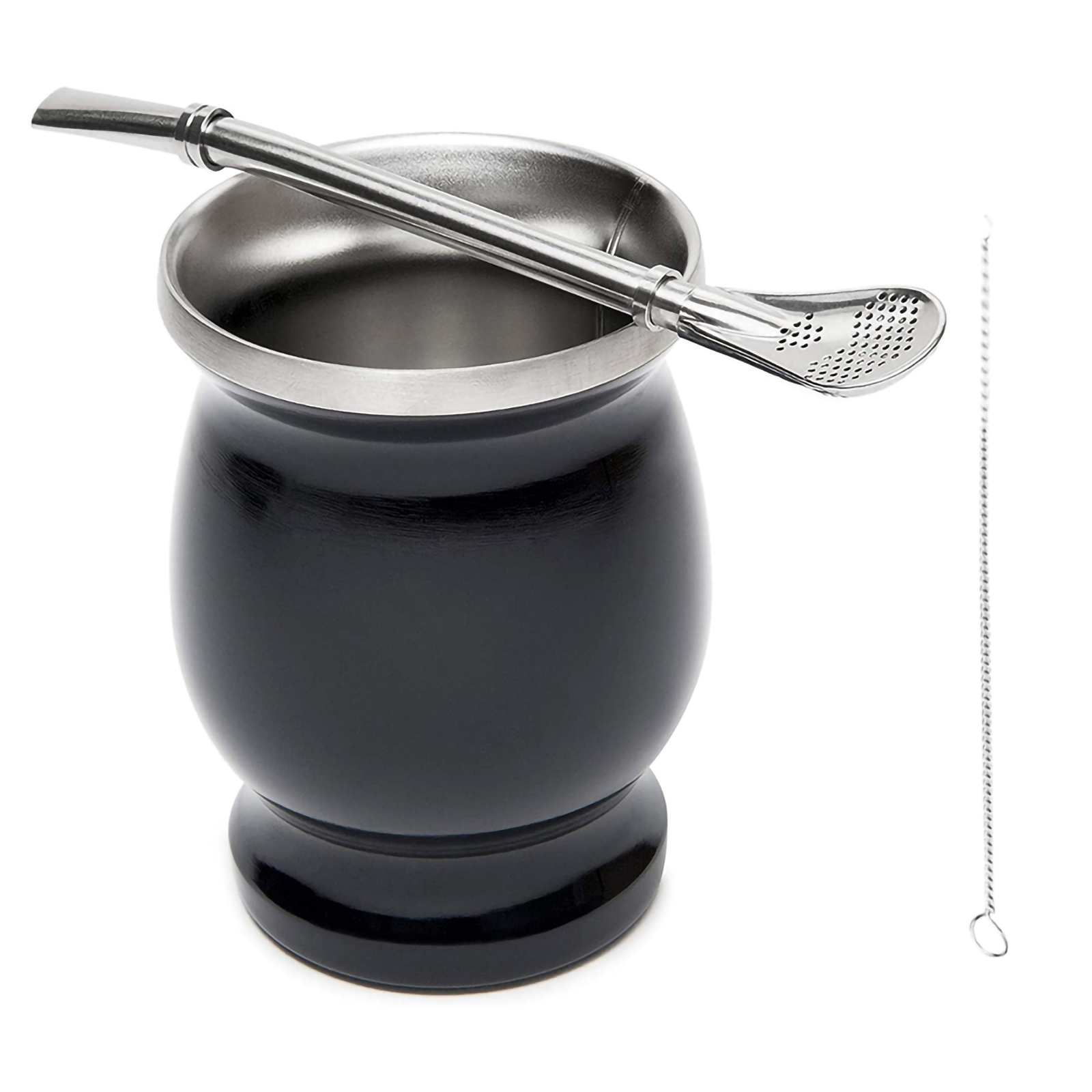 Unisex Yerba Mate Teacups 8oz Solid Color Stainless Steel Insulation Cup with Straw Brush for Household Office: black