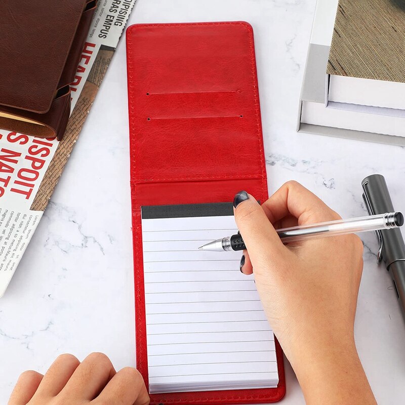 Mini Pocket Notepad Set 3.5X5.5in A7 Portable Business Notepad with 50 Inner Pages and 6 Notepad Replacement,Red