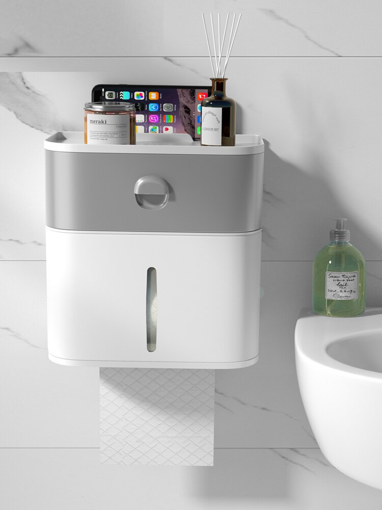 Self-Stick Waterproof Wall Toilet Paper Box Toilet Paper Towel Rack Toilet Household Pumping Free Punch Box Home