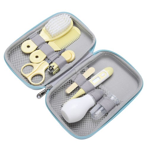 8 stk/sæt baby sundhedspleje kit bærbart nyfødt baby plejesæt negleklipper saks hårbørste kam sikkerhedspleje sæt babypleje: Gul